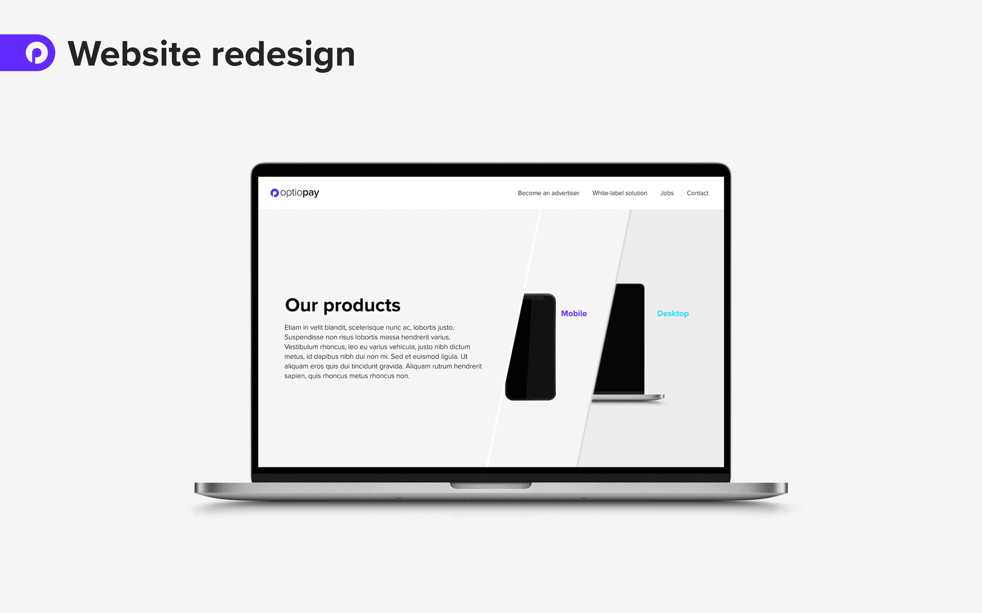 Laptop mockup with the landing page 