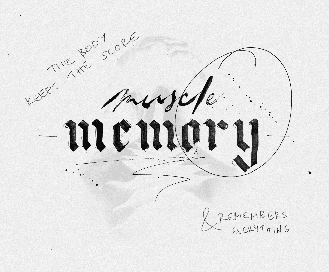 Lettering artwork "muscle memory" with gothic calligraphy