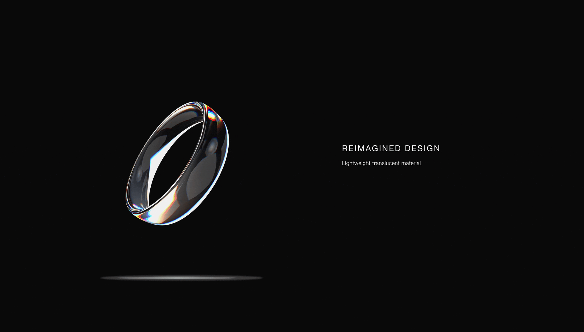Glass ring floats in spotlight on a black background animation