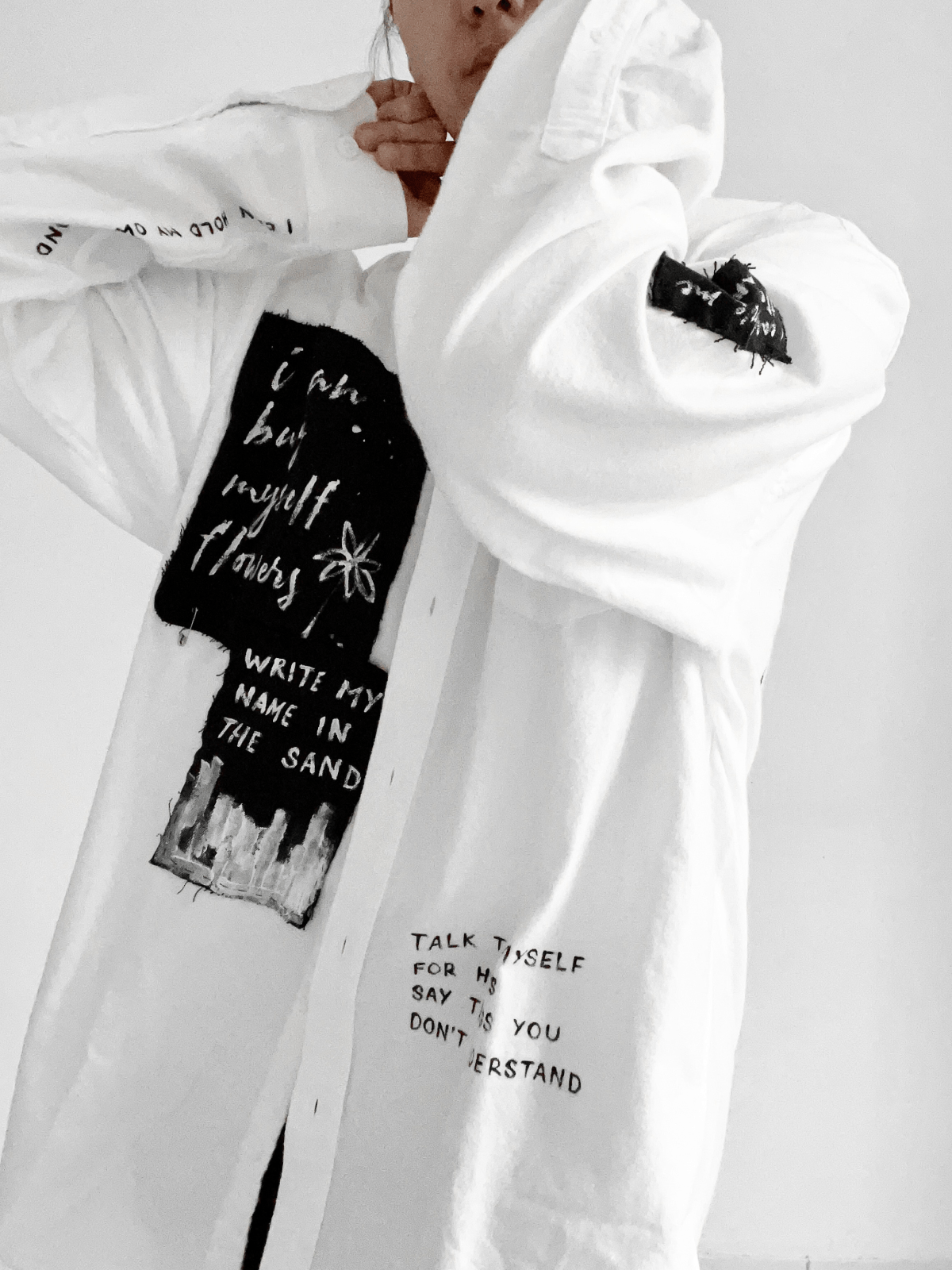 Custom lettering shirt with Miley Cyrus lyrics from Flowers