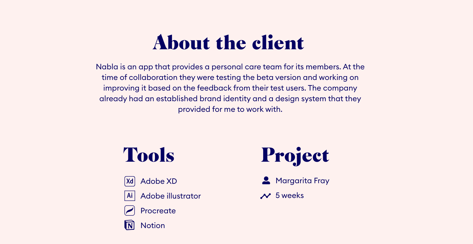 About the client, tools used, details of the project
