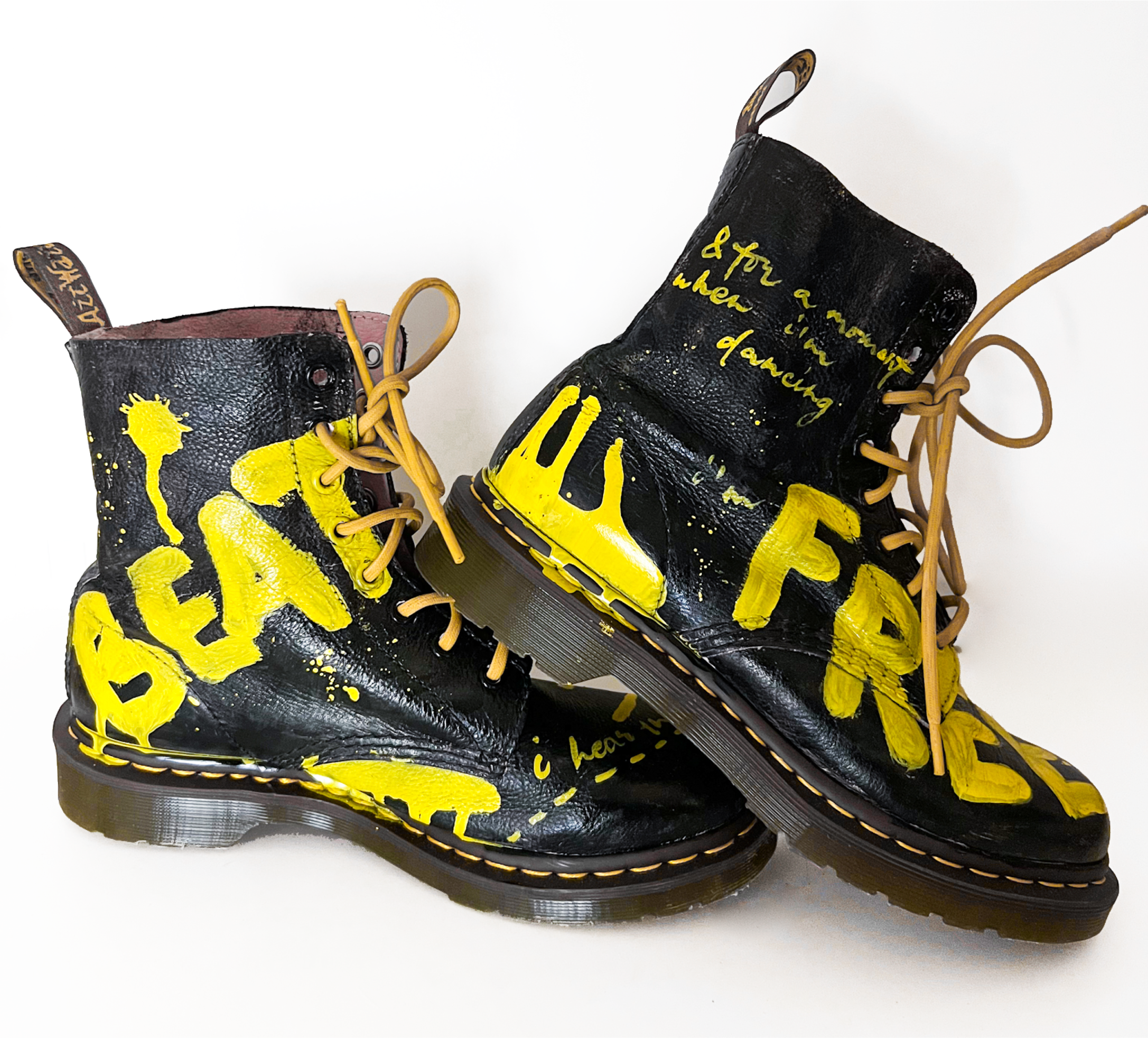 Custom painted dr. Martens with lyrics by Florence and the Machine. I hear the music, I feel the beat and for a moment while I'm dancing I'm free